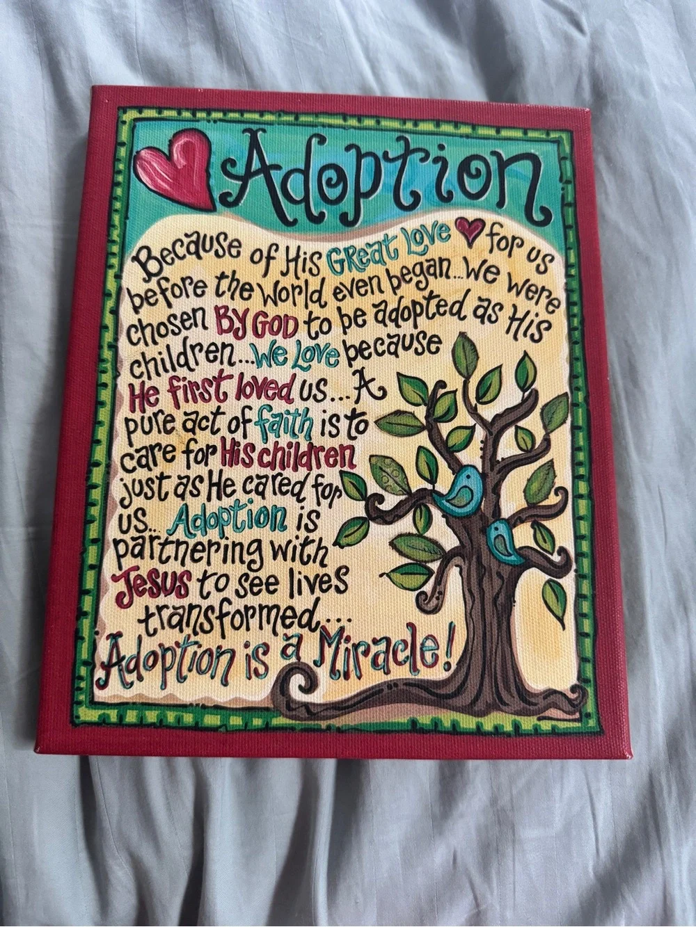 Glory Haus Adoption quote Wall Art Canvas — Red & Green
